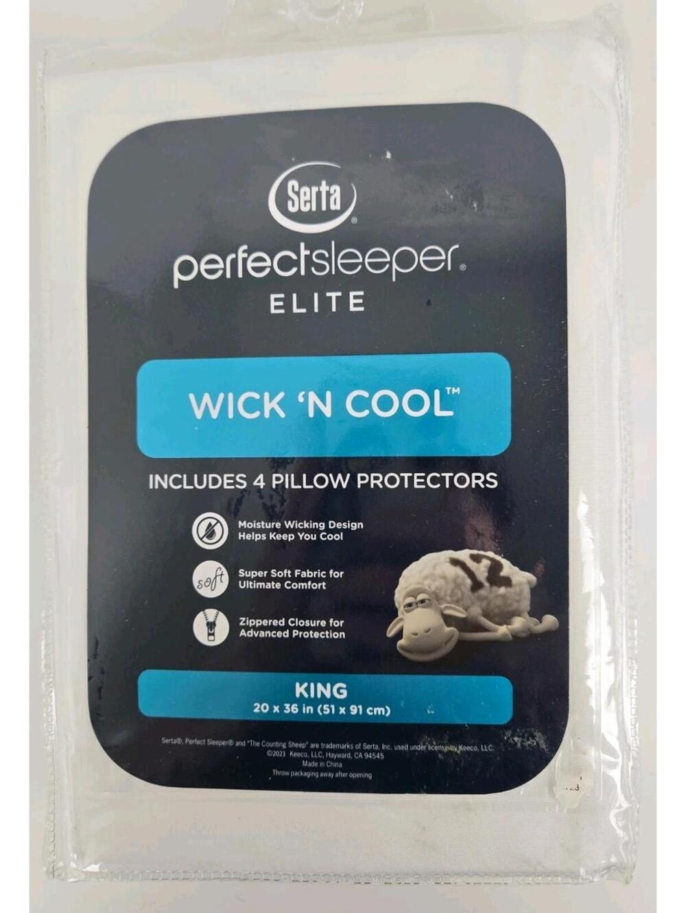 Serta Perfect Sleeper Elite Wick 'n Cool Set of 4 King Pillow Protectors  NIP